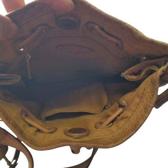 FOSSIL Claire Tech Tan Distressed Leather Drawstring With Tassels Crossbody Bag - Picture 4 of 10